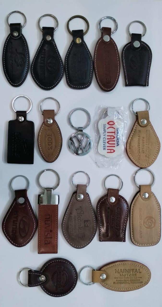 Leather keychains collection — VW, Skoda, Nainital Motors, TODS, Nuvista