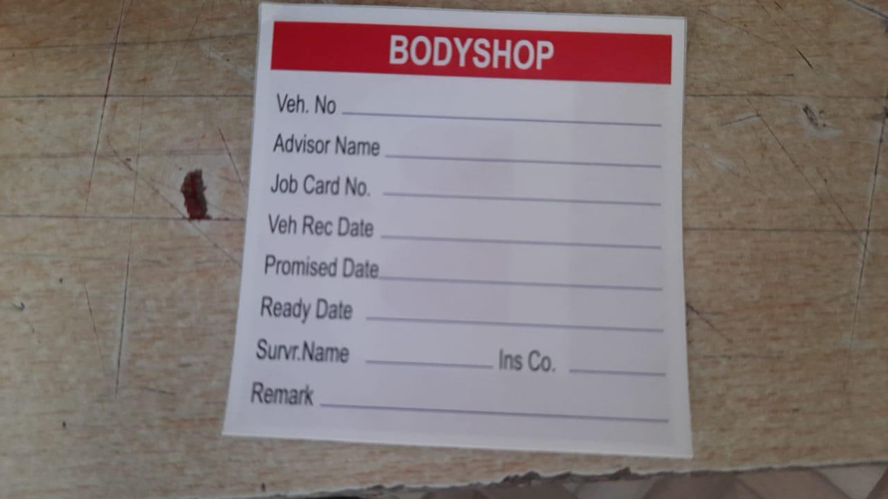 Bodyshop service entry sticker — vehicle tracking label